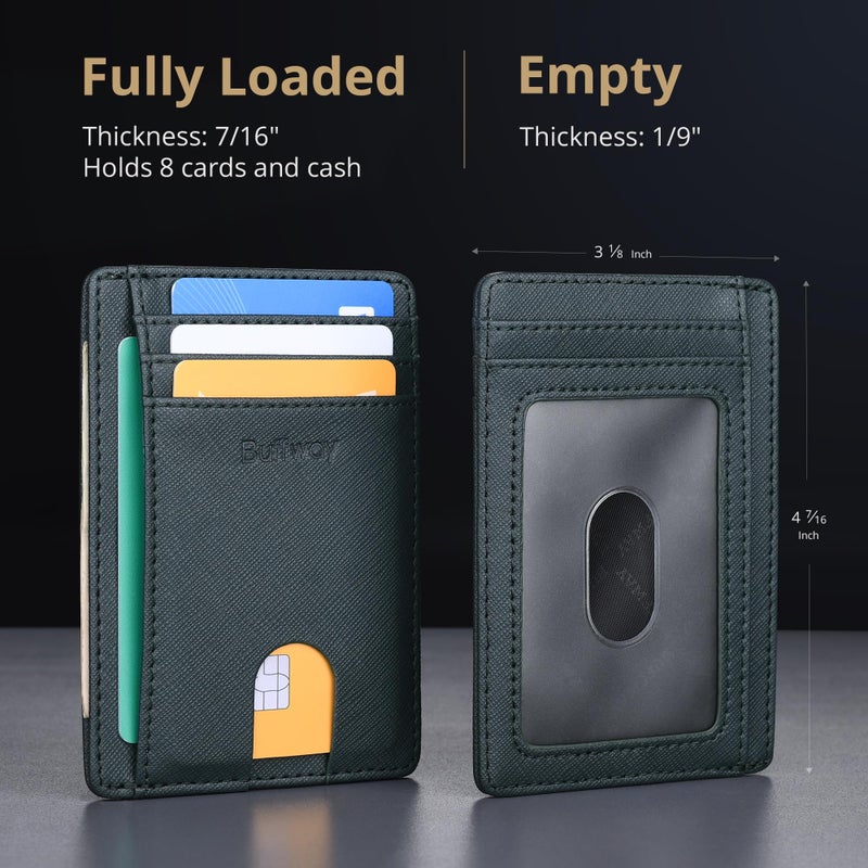Buffway Slim Minimalist Front Pocket RFID Blocking Leather Wallets for Men and Women - Cross Blackish Green - Image 5